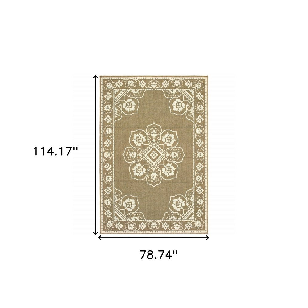 2' X 4' Gray and Ivory Oriental Stain Resistant Indoor Outdoor Area Rug
