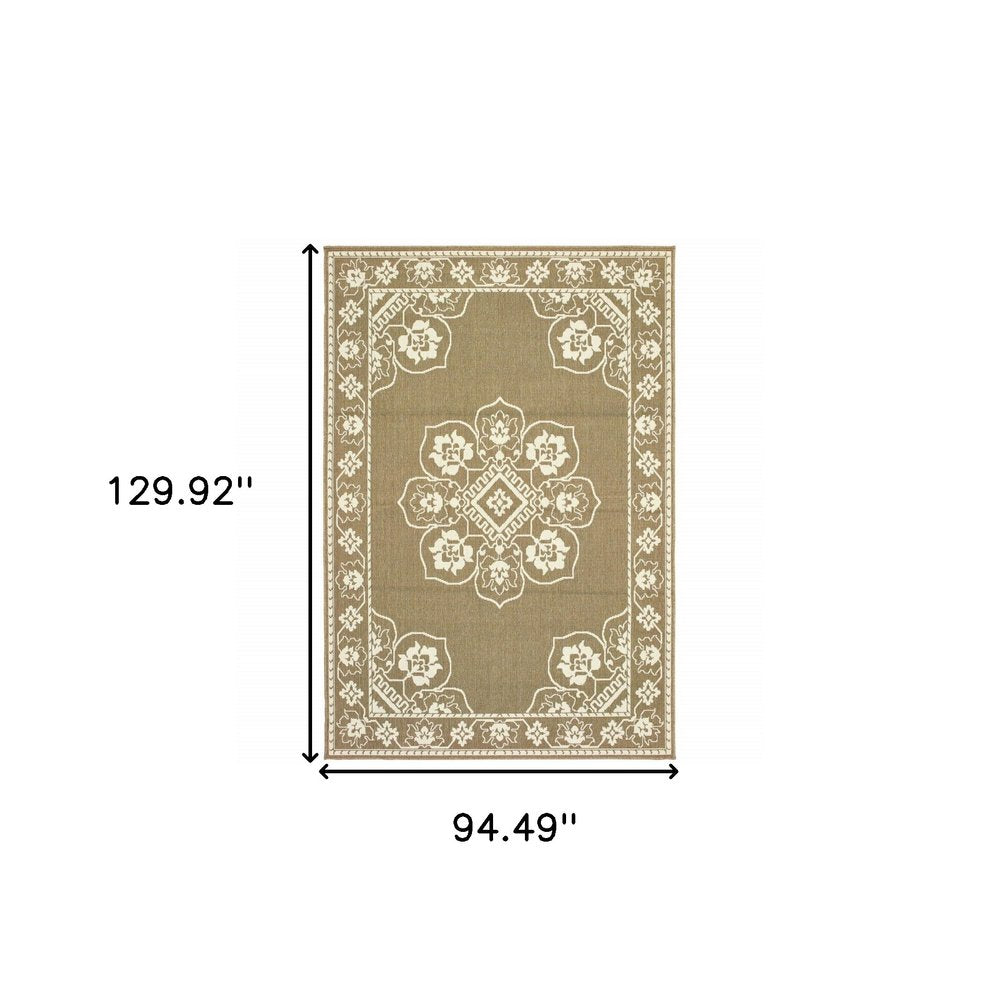 2' X 4' Gray and Ivory Oriental Stain Resistant Indoor Outdoor Area Rug