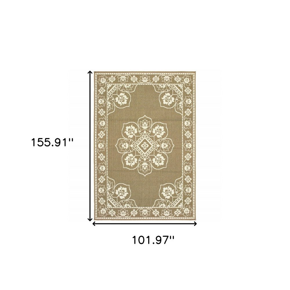 2' X 4' Gray and Ivory Oriental Stain Resistant Indoor Outdoor Area Rug