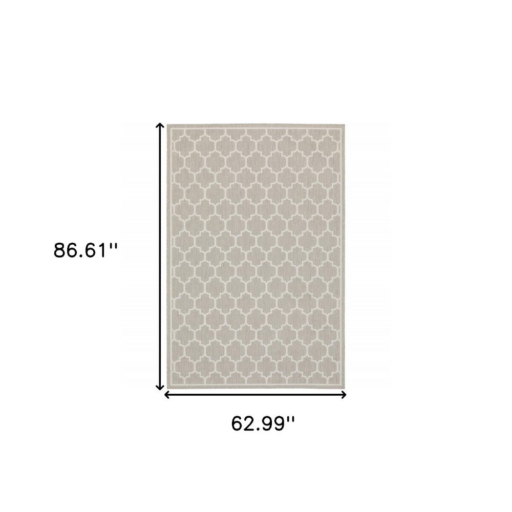 2' X 7' Gray and Ivory Geometric Stain Resistant Indoor Outdoor Area Rug