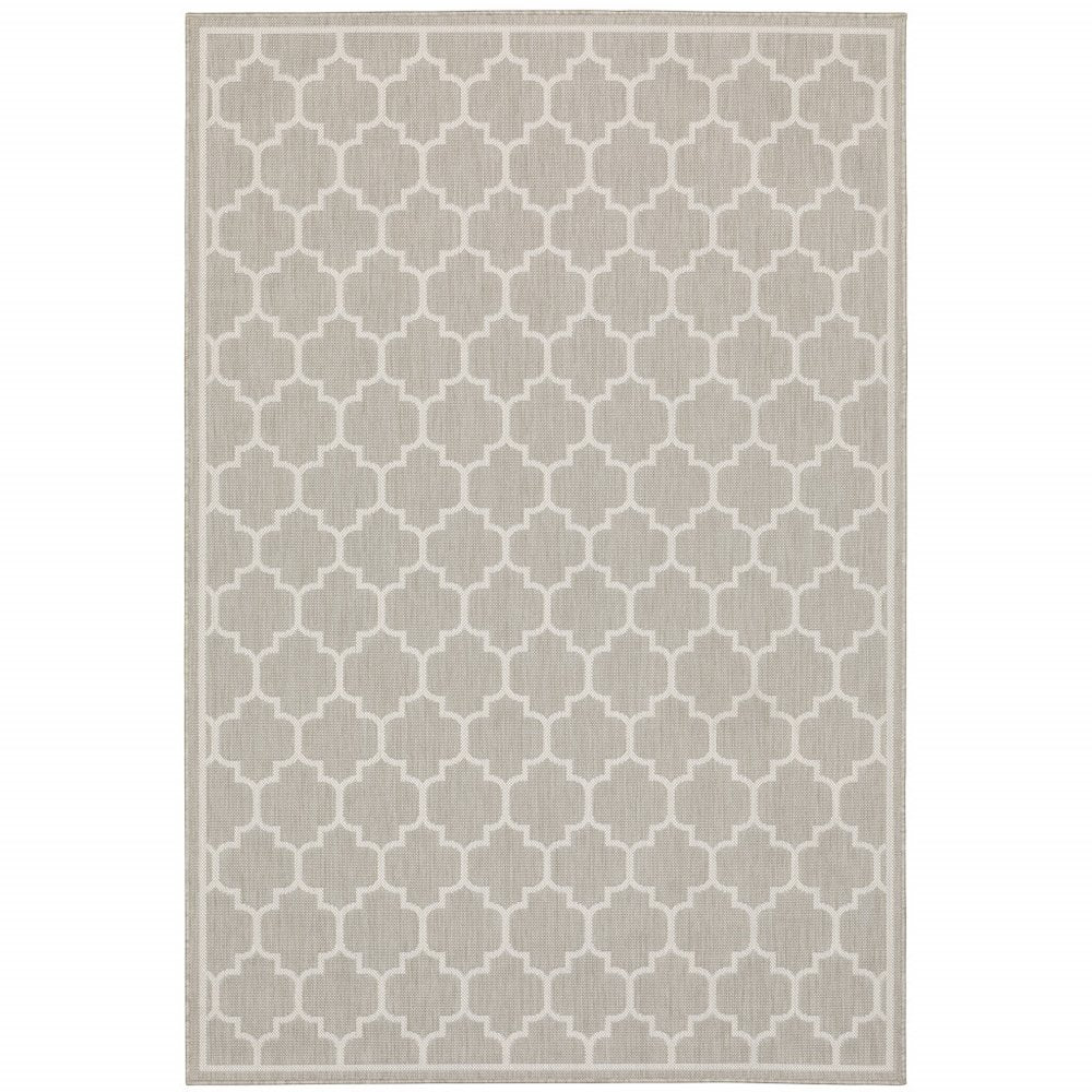 2' X 7' Gray and Ivory Geometric Stain Resistant Indoor Outdoor Area Rug