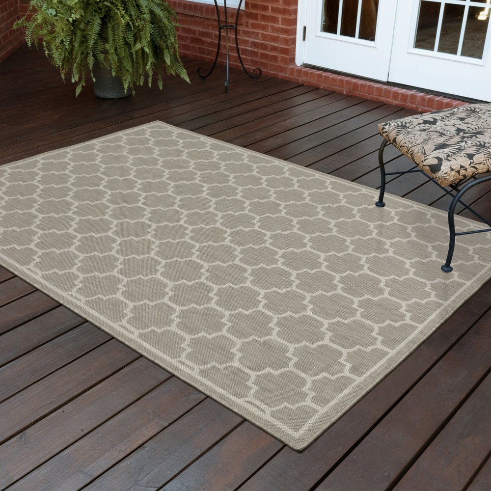 2' X 7' Gray and Ivory Geometric Stain Resistant Indoor Outdoor Area Rug