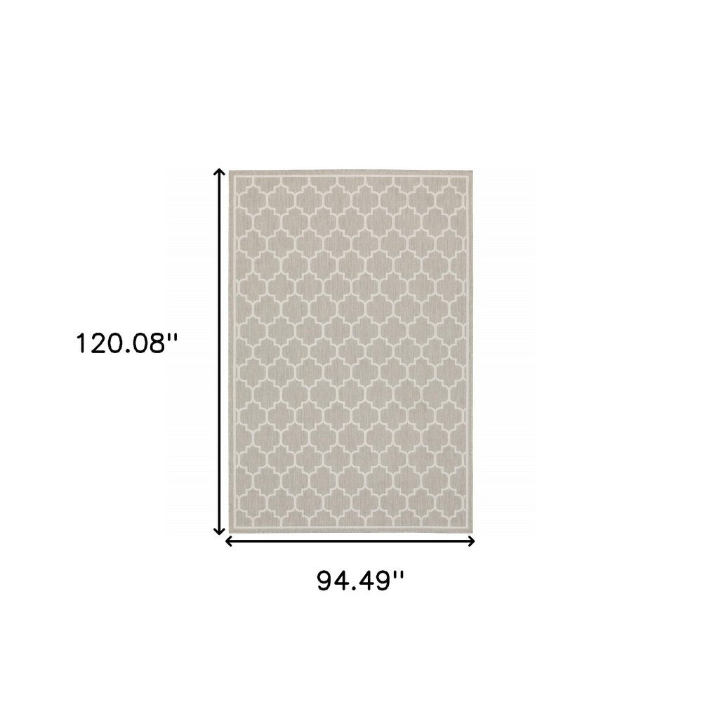 2' X 7' Gray and Ivory Geometric Stain Resistant Indoor Outdoor Area Rug
