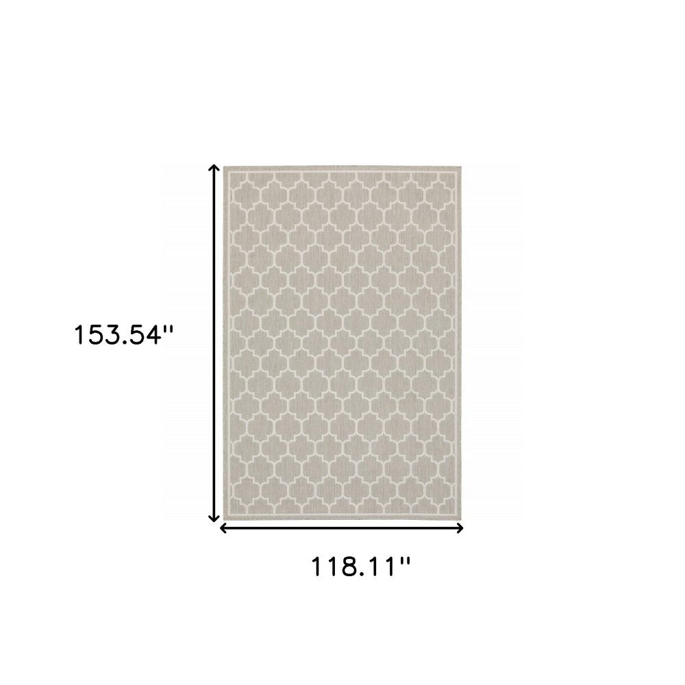 2' X 7' Gray and Ivory Geometric Stain Resistant Indoor Outdoor Area Rug