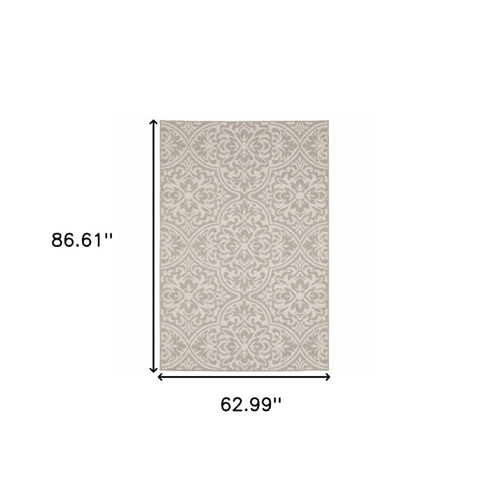 3' X 5' Gray and Ivory Floral Stain Resistant Indoor Outdoor Area Rug