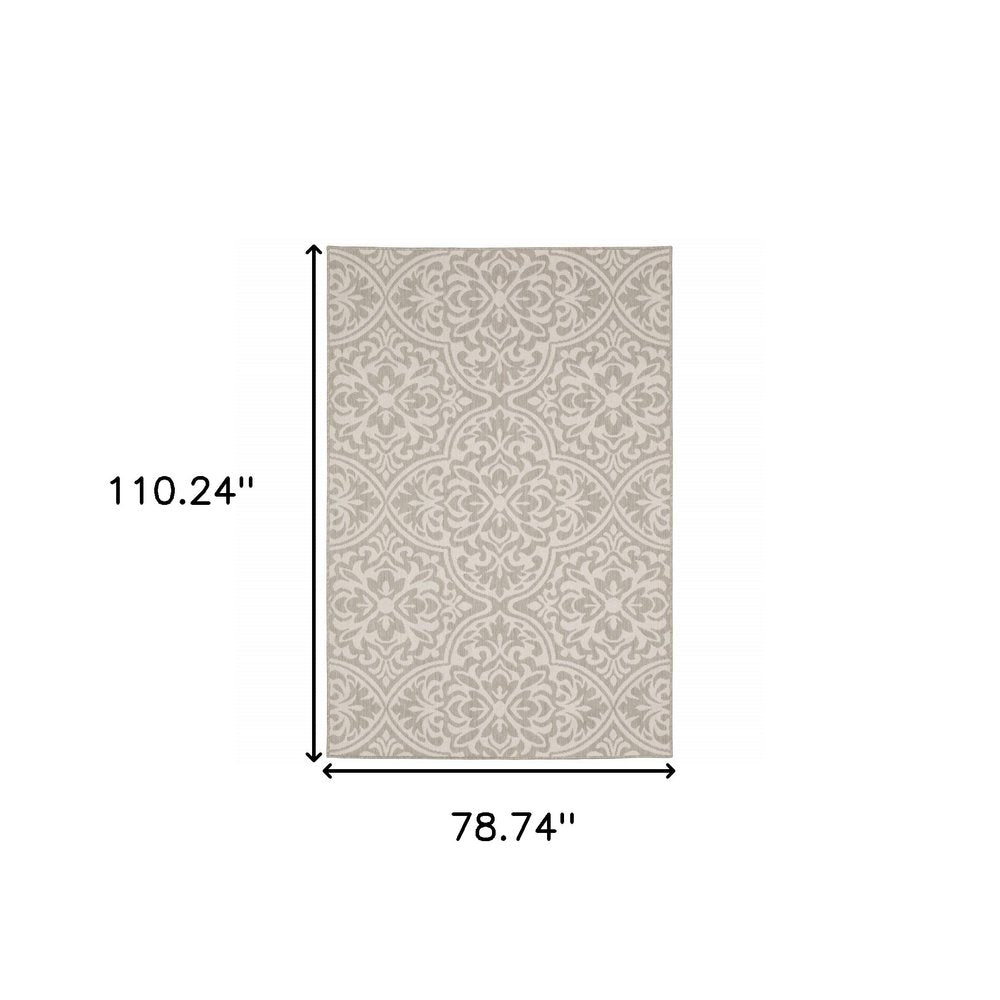 3' X 5' Gray and Ivory Floral Stain Resistant Indoor Outdoor Area Rug