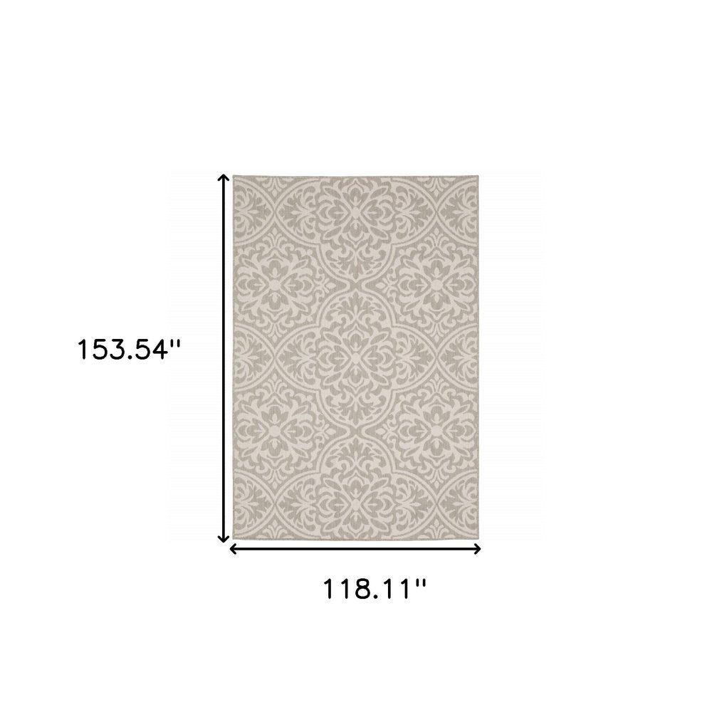 3' X 5' Gray and Ivory Floral Stain Resistant Indoor Outdoor Area Rug