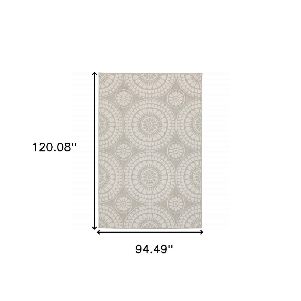 2' X 7' Gray and Ivory Geometric Stain Resistant Indoor Outdoor Area Rug