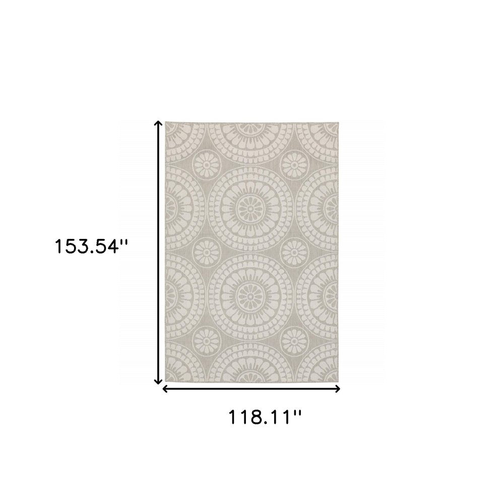 2' X 7' Gray and Ivory Geometric Stain Resistant Indoor Outdoor Area Rug
