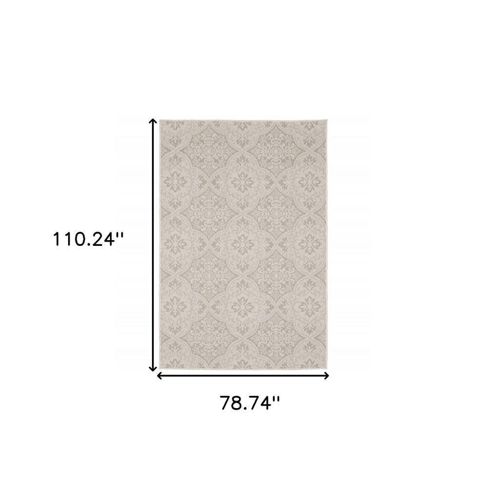 2' X 7' Gray and Ivory Floral Stain Resistant Indoor Outdoor Area Rug