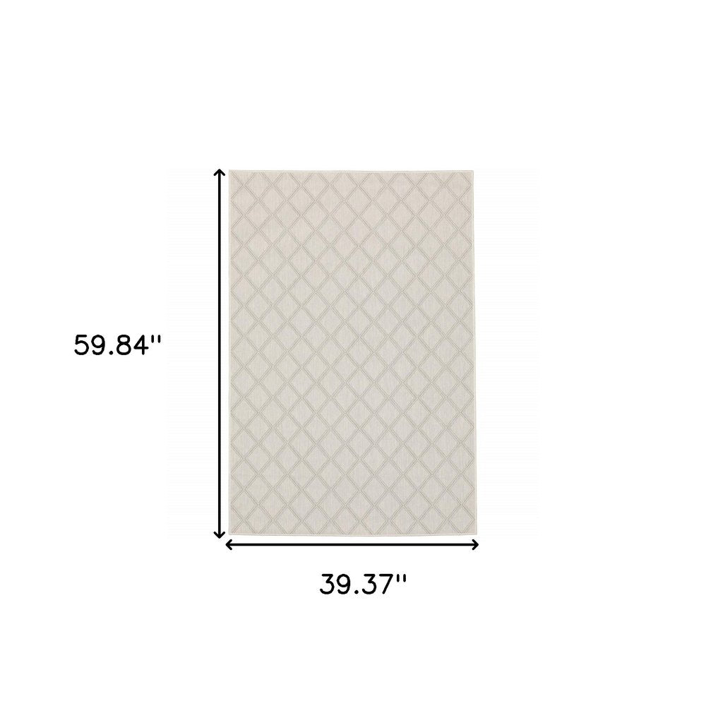 2' X 7' Gray and Ivory Geometric Stain Resistant Indoor Outdoor Area Rug