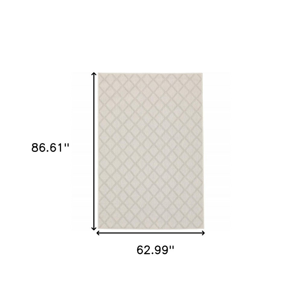 2' X 7' Gray and Ivory Geometric Stain Resistant Indoor Outdoor Area Rug