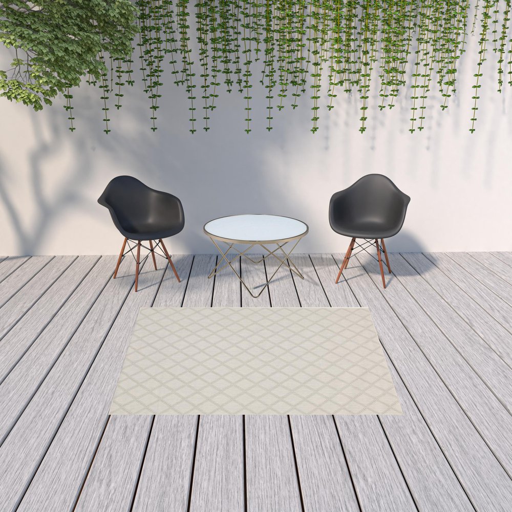 2' X 7' Gray and Ivory Geometric Stain Resistant Indoor Outdoor Area Rug