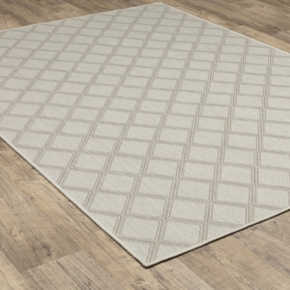2' X 7' Gray and Ivory Geometric Stain Resistant Indoor Outdoor Area Rug
