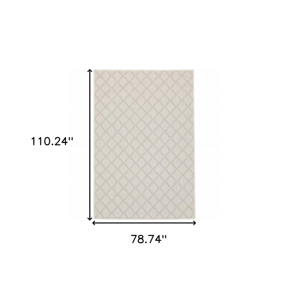 2' X 7' Gray and Ivory Geometric Stain Resistant Indoor Outdoor Area Rug