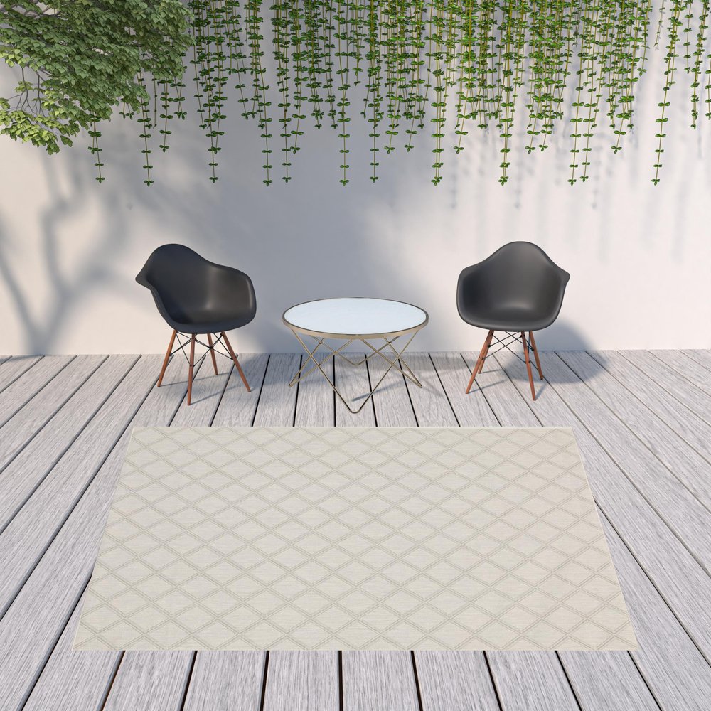 2' X 7' Gray and Ivory Geometric Stain Resistant Indoor Outdoor Area Rug