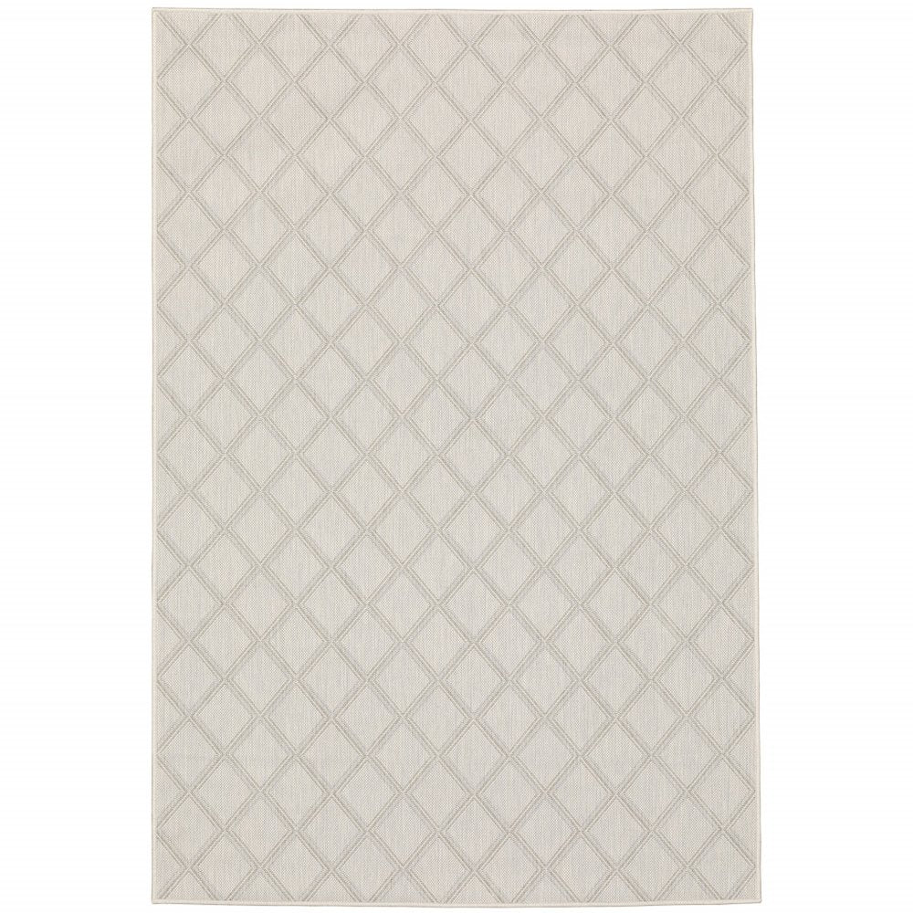 2' X 7' Gray and Ivory Geometric Stain Resistant Indoor Outdoor Area Rug