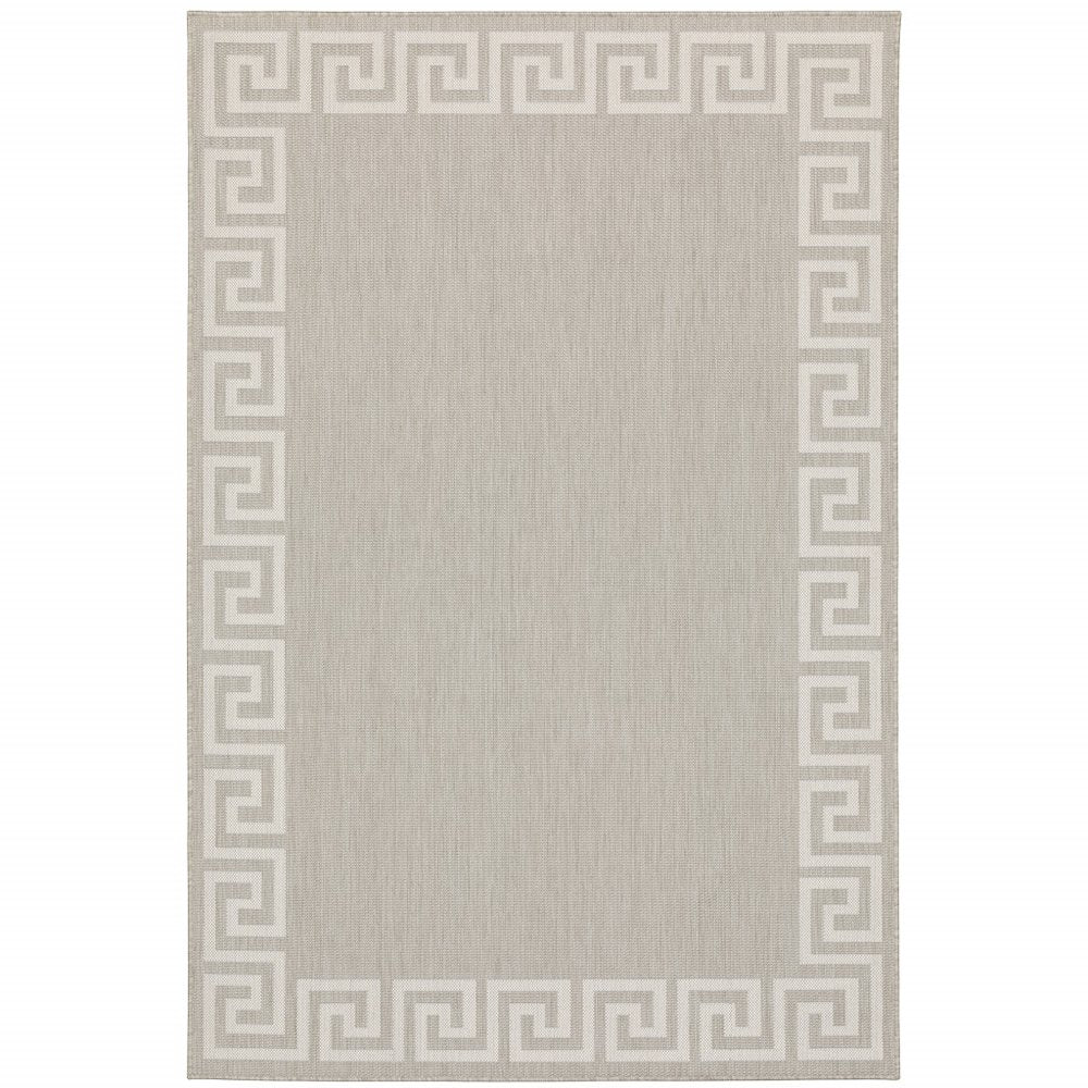 2' X 7' Gray and Ivory Stain Resistant Indoor Outdoor Area Rug