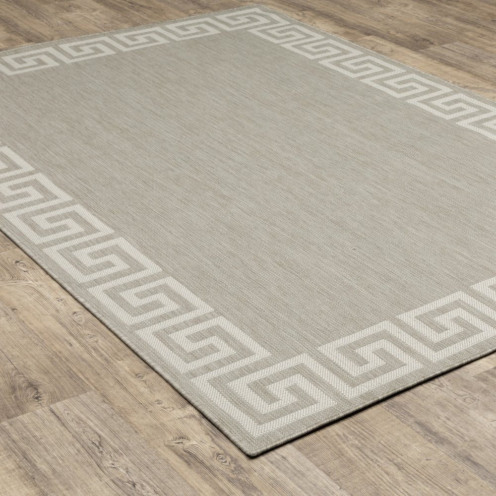 2' X 7' Gray and Ivory Stain Resistant Indoor Outdoor Area Rug