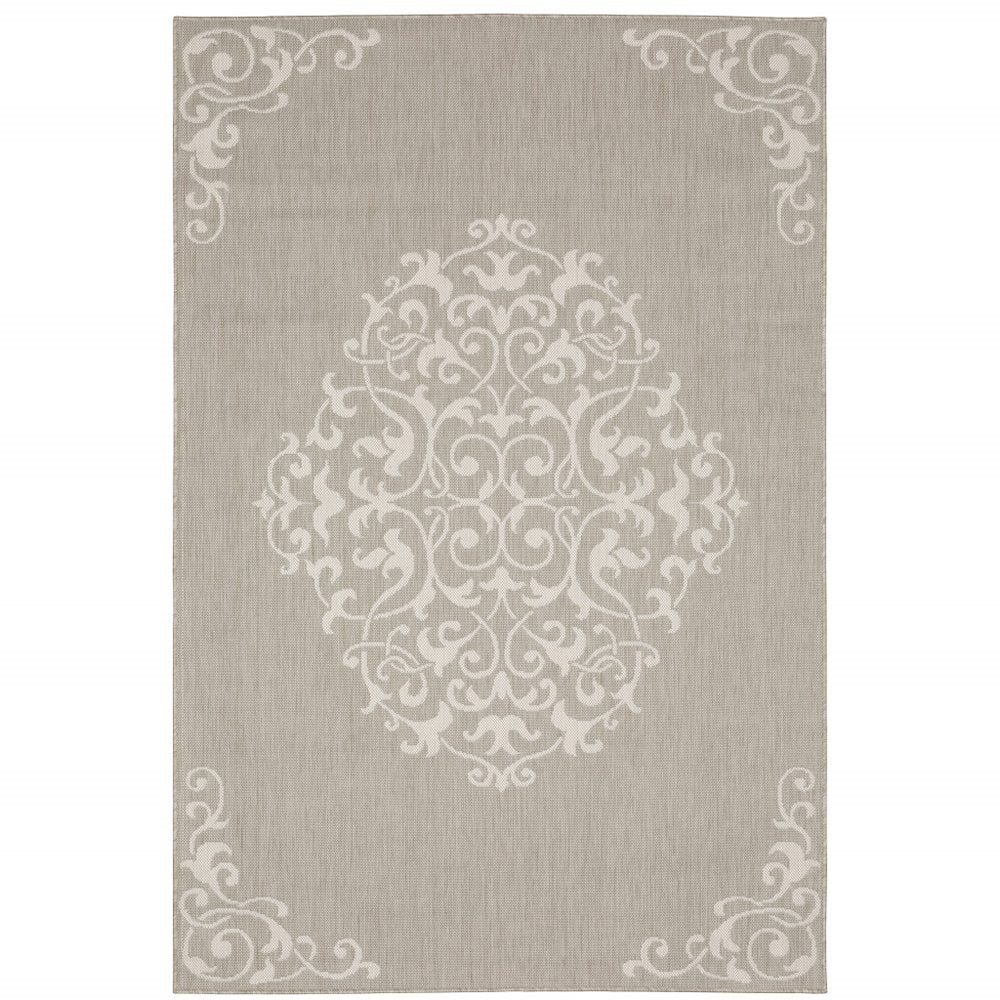2' X 7' Gray and Ivory Oriental Stain Resistant Indoor Outdoor Area Rug