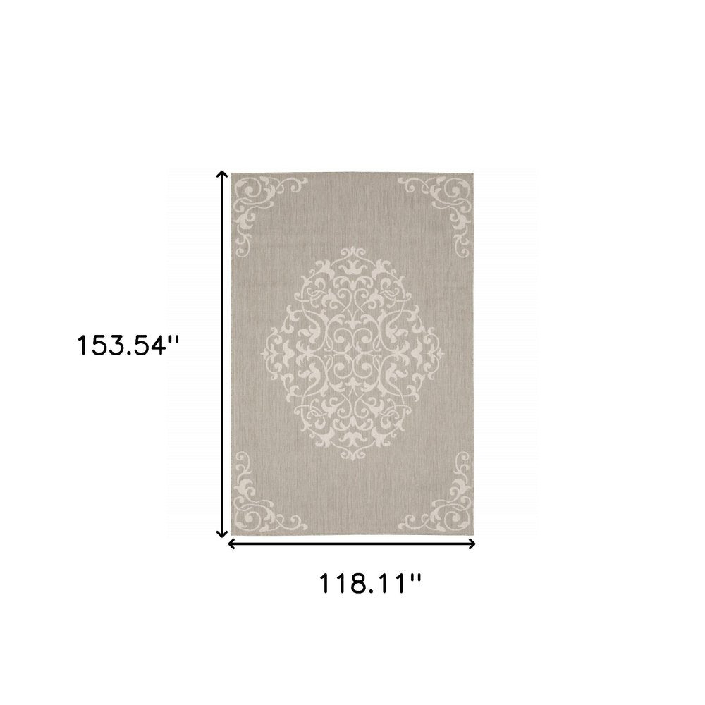 2' X 7' Gray and Ivory Oriental Stain Resistant Indoor Outdoor Area Rug