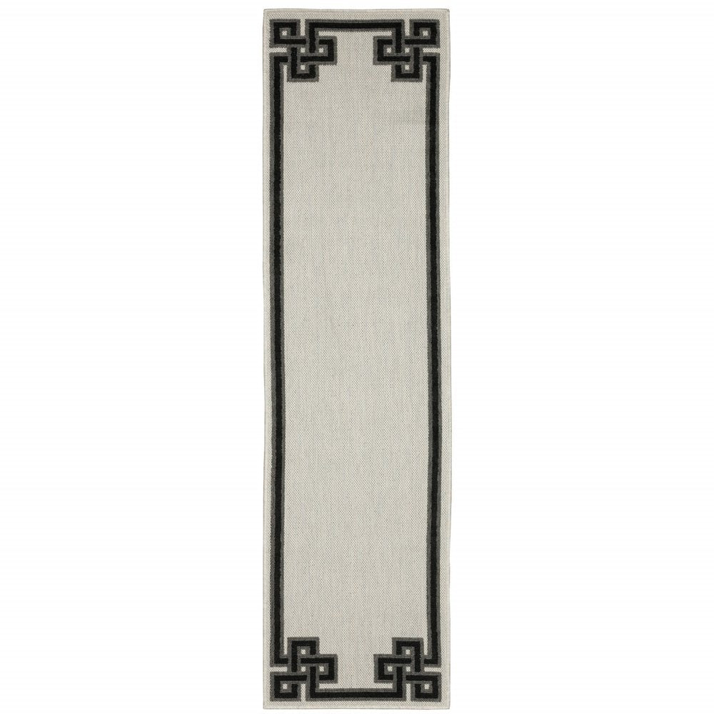 2' X 4' Beige and Black Stain Resistant Indoor Outdoor Area Rug