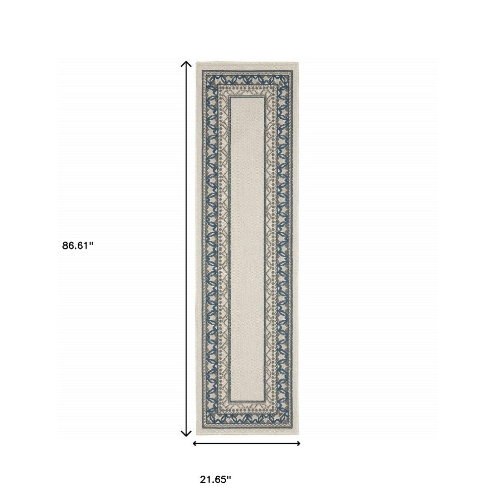 2' X 4' Blue and Beige Stain Resistant Indoor Outdoor Area Rug