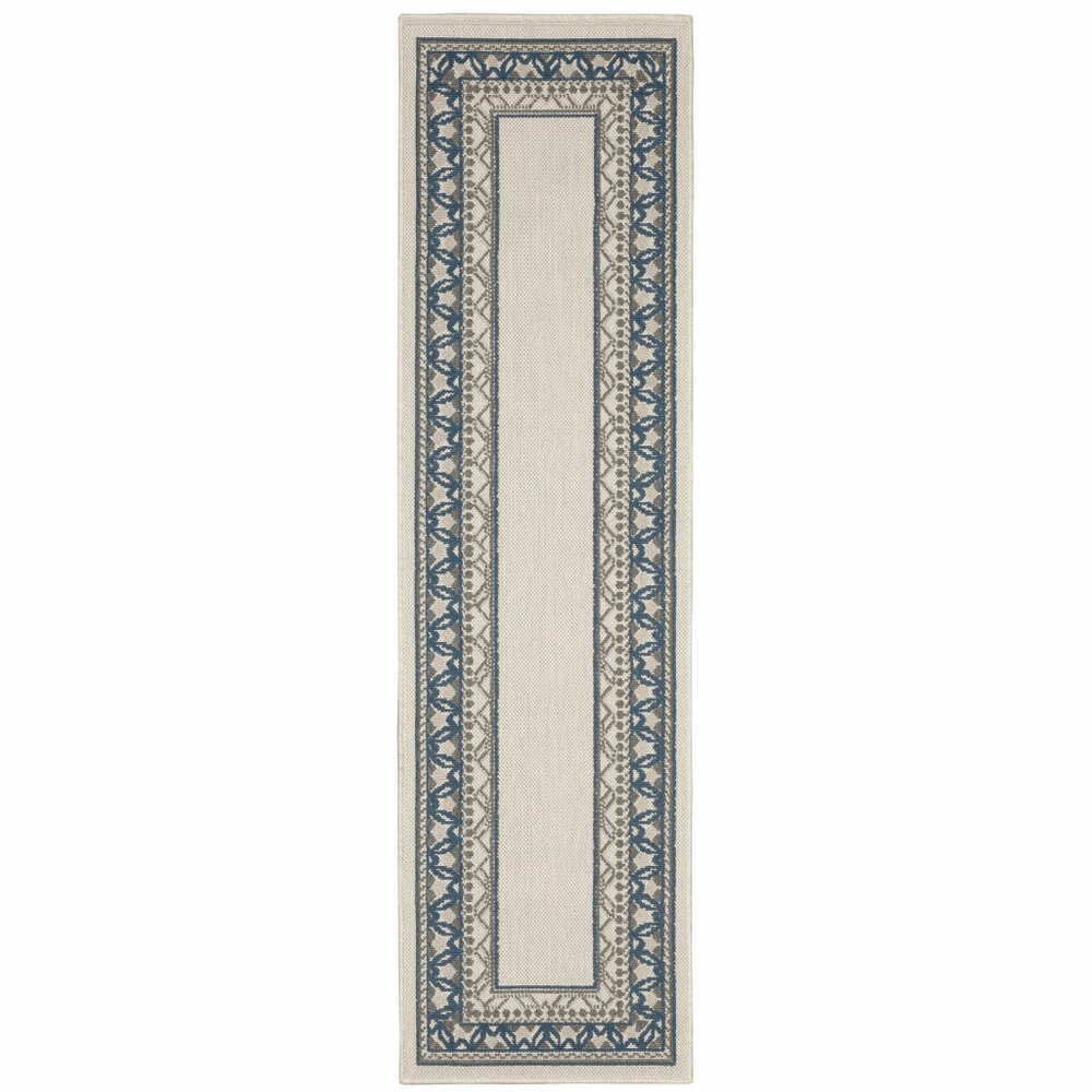 2' X 4' Blue and Beige Stain Resistant Indoor Outdoor Area Rug