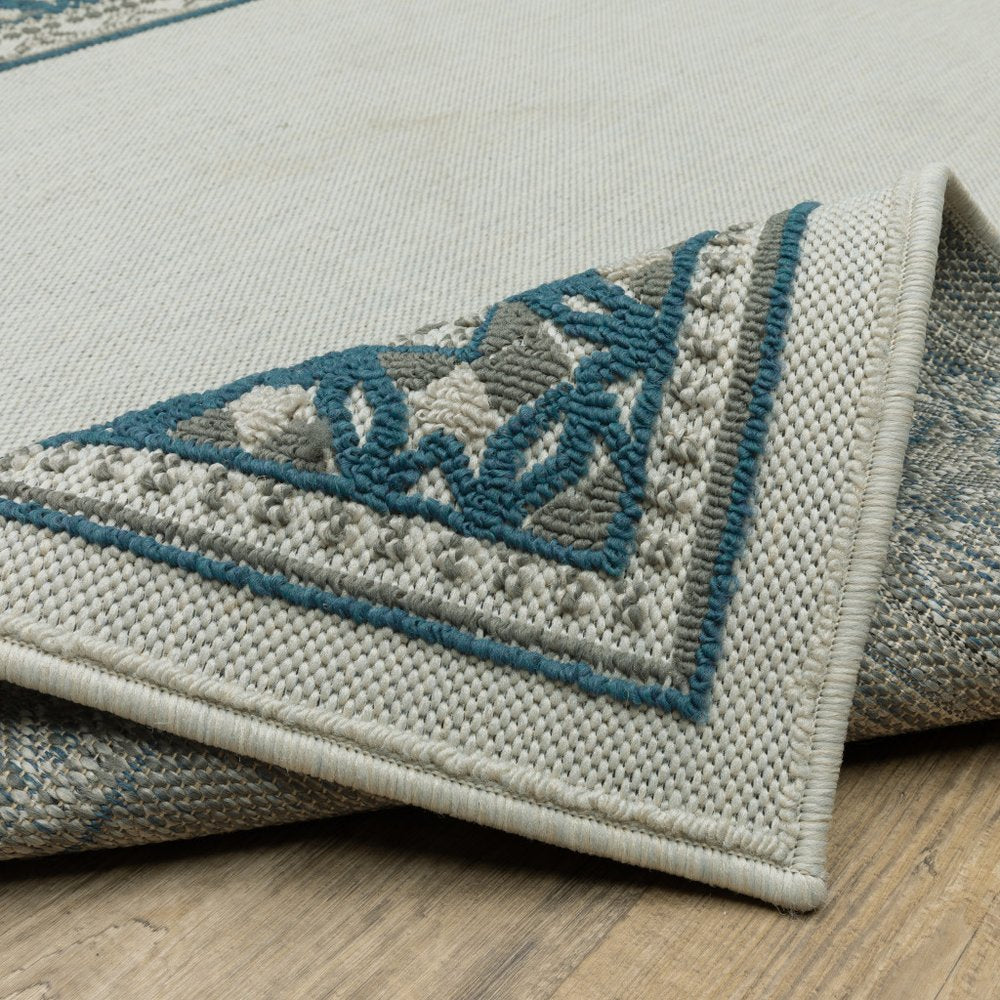 2' X 4' Blue and Beige Stain Resistant Indoor Outdoor Area Rug