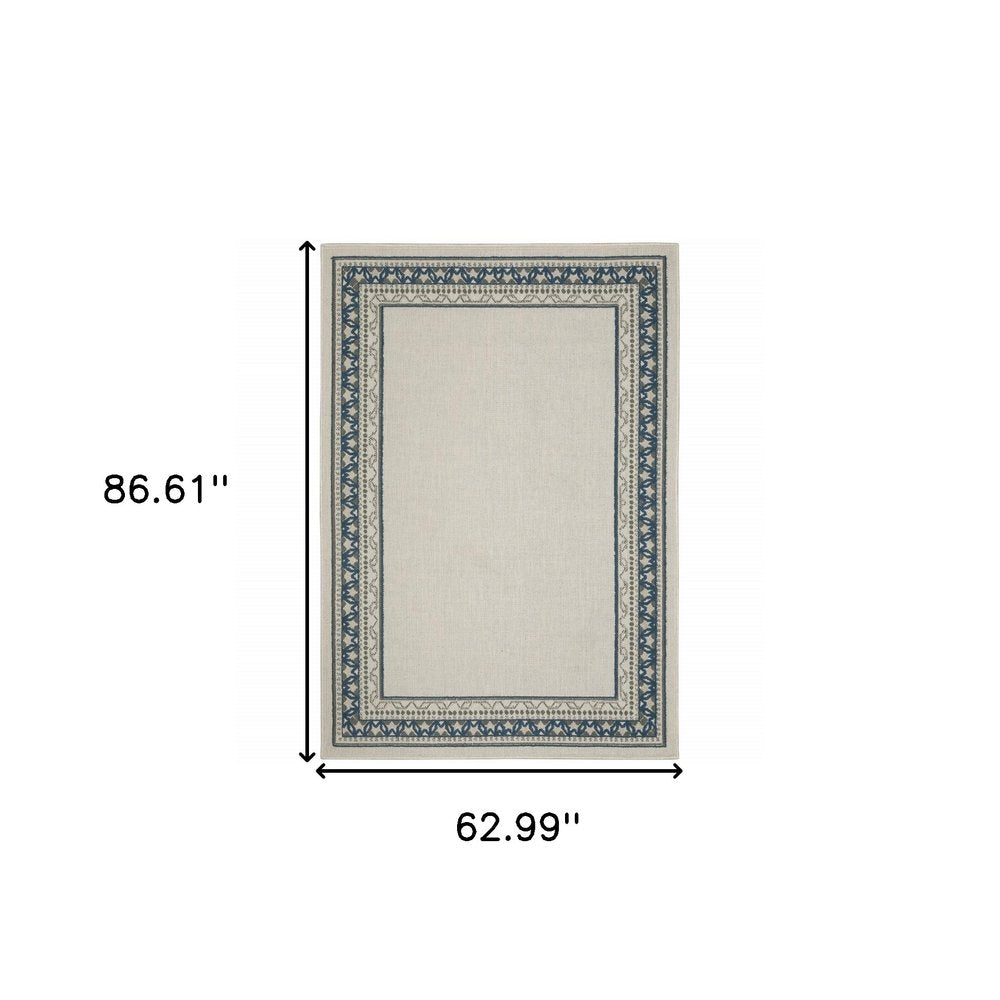 2' X 4' Blue and Beige Stain Resistant Indoor Outdoor Area Rug