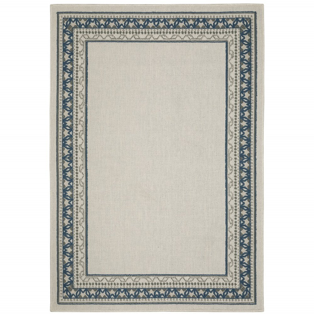 2' X 4' Blue and Beige Stain Resistant Indoor Outdoor Area Rug
