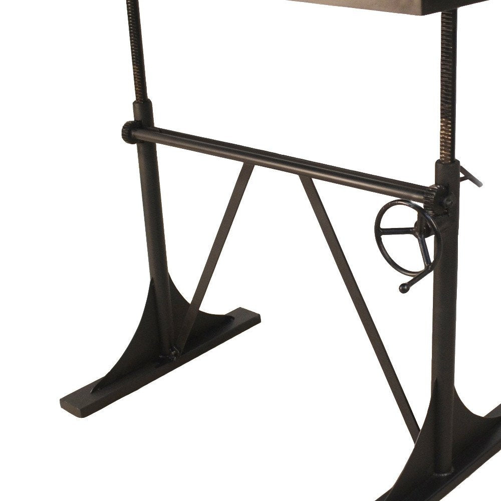 Adjustable Height Brown and Black Solid Wood and Iron Writing Desk