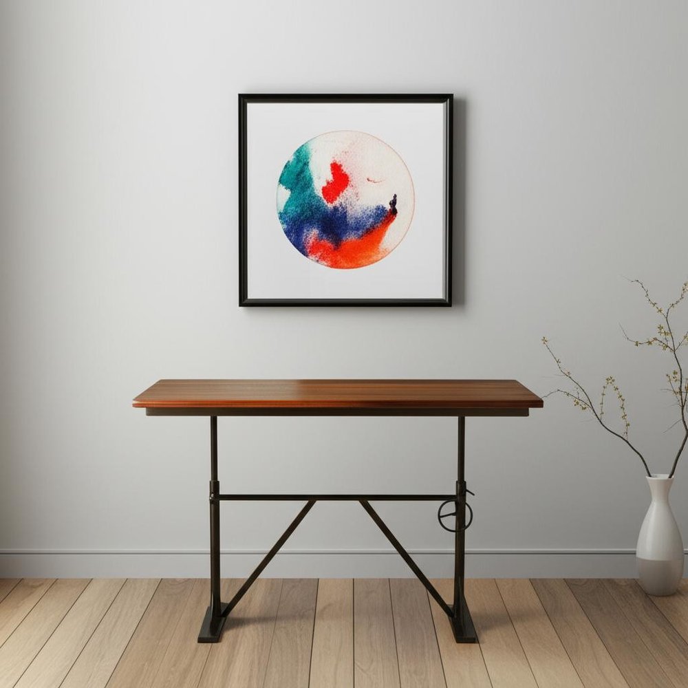 Adjustable Height Brown and Black Solid Wood and Iron Writing Desk