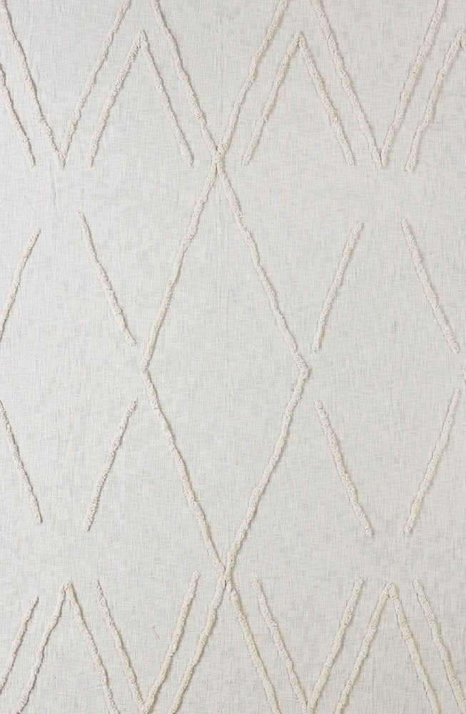 Ivory Geometric Queen Cotton Coverlet With Fringe