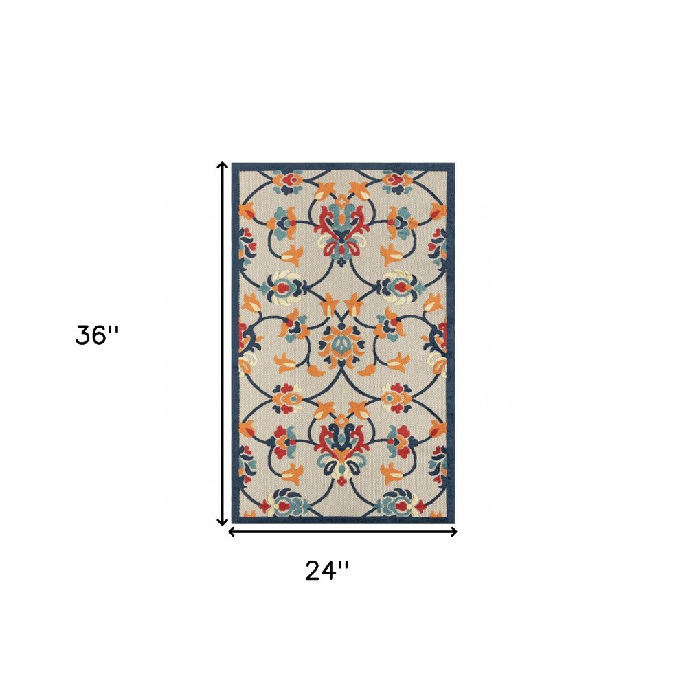 2' X 3' Blue Floral Non Skid Indoor Outdoor Area Rug