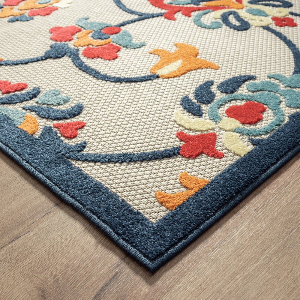 2' X 3' Blue Floral Non Skid Indoor Outdoor Area Rug