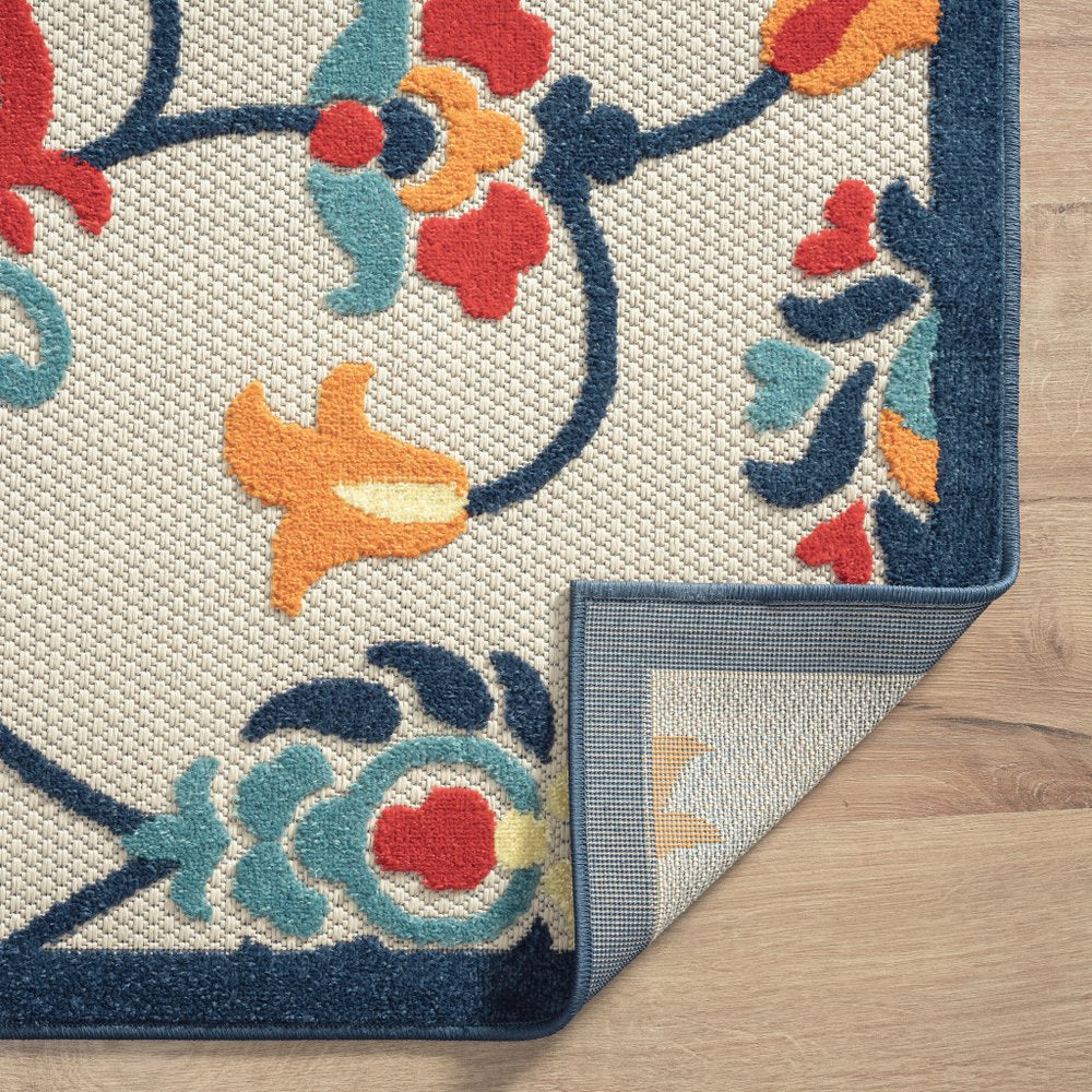 2' X 3' Blue Floral Non Skid Indoor Outdoor Area Rug