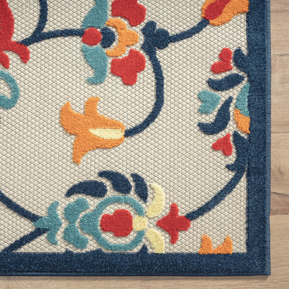 2' X 3' Blue Floral Non Skid Indoor Outdoor Area Rug