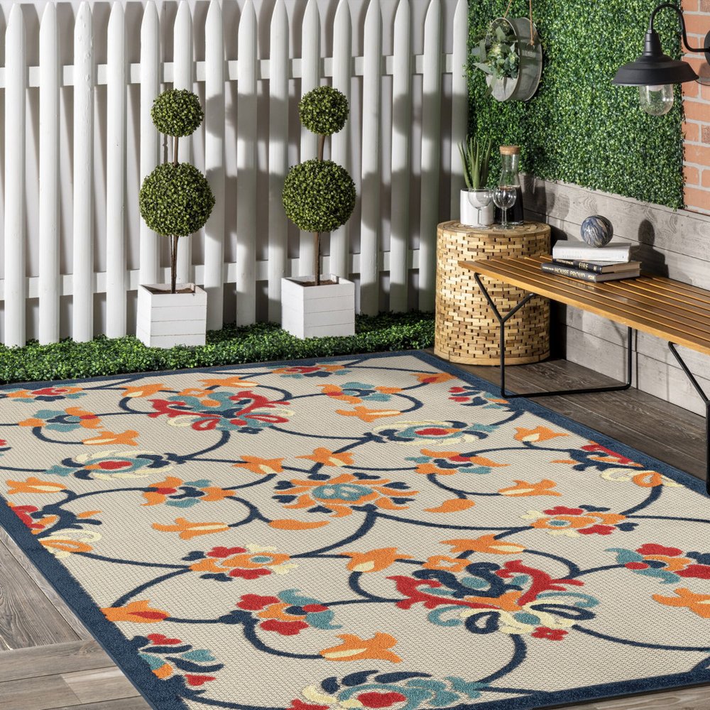 2' X 3' Blue Floral Non Skid Indoor Outdoor Area Rug
