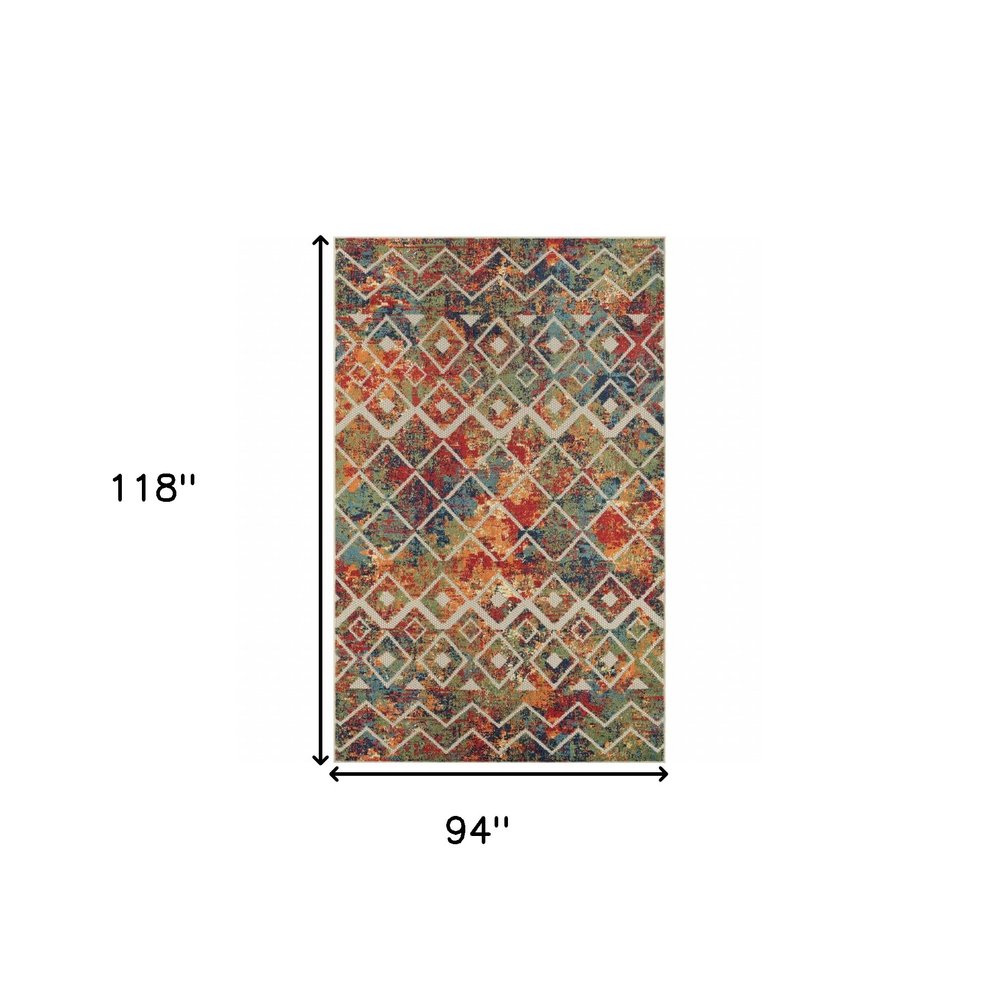 5' X 8' Red And Ivory Geometric Non Skid Indoor Outdoor Area Rug