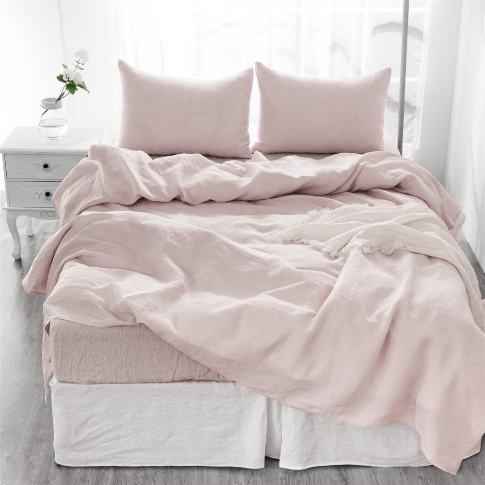 Four Piece White Linen Twin Sheet Set