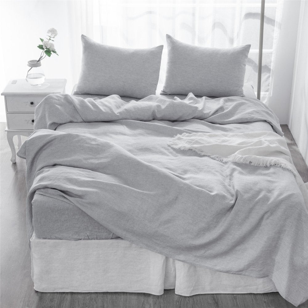 Four Piece White Linen Twin Sheet Set