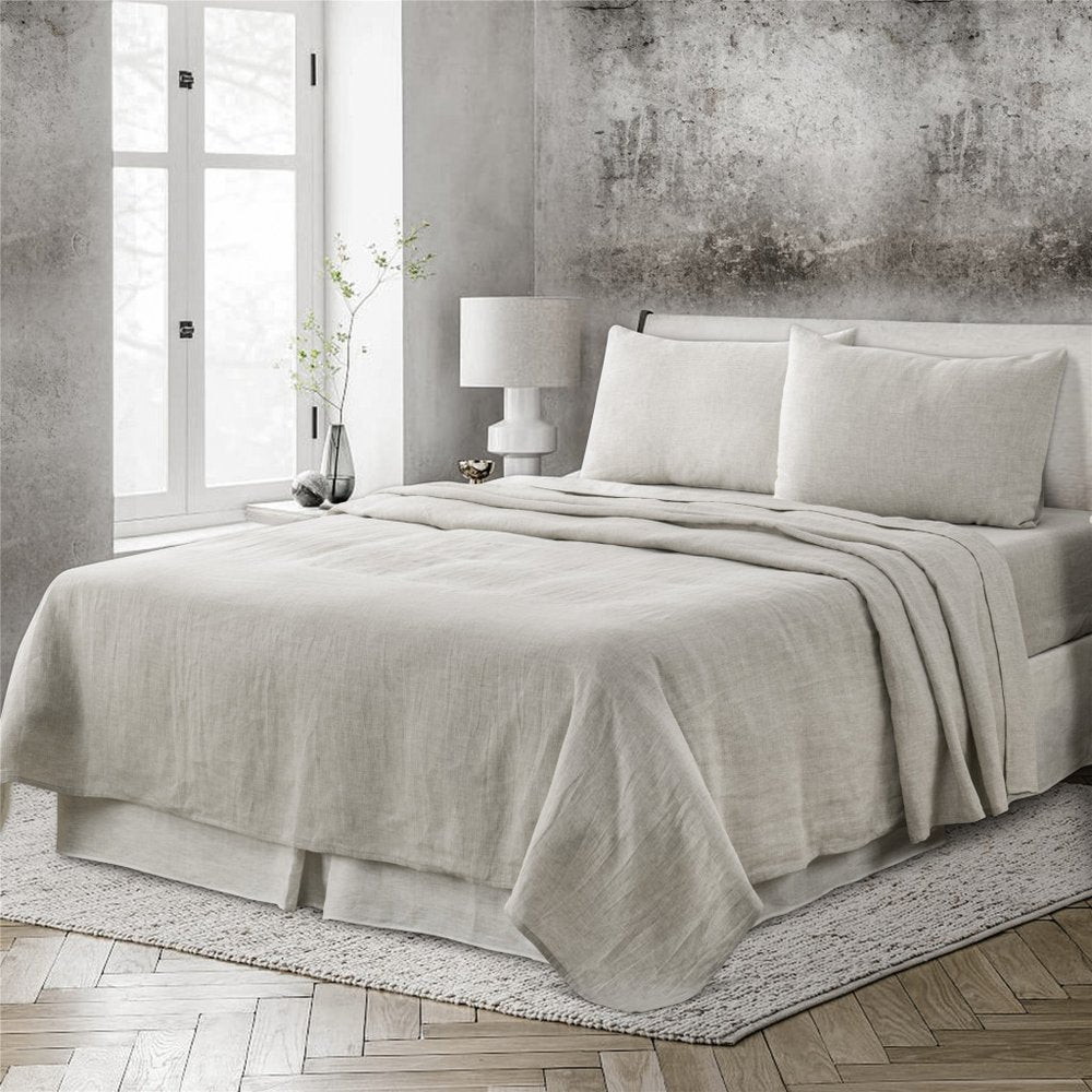 Four Piece White Linen Twin Sheet Set