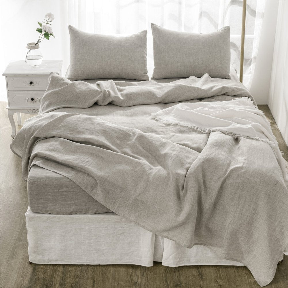 Four Piece White Linen Twin Sheet Set