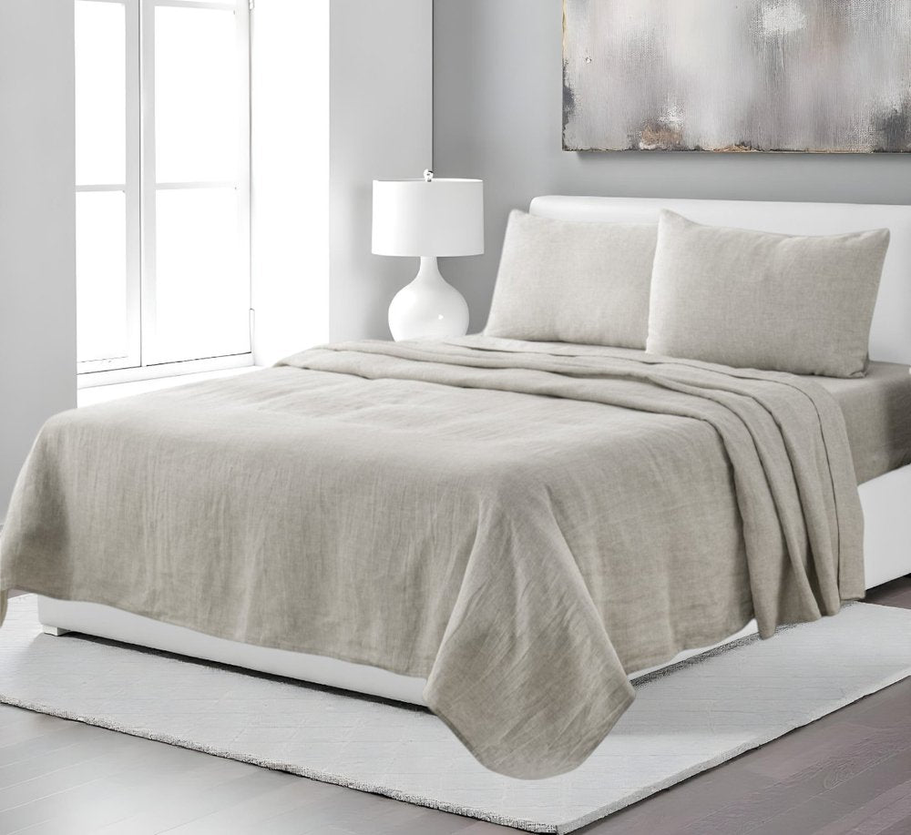 Four Piece White Linen Twin Sheet Set