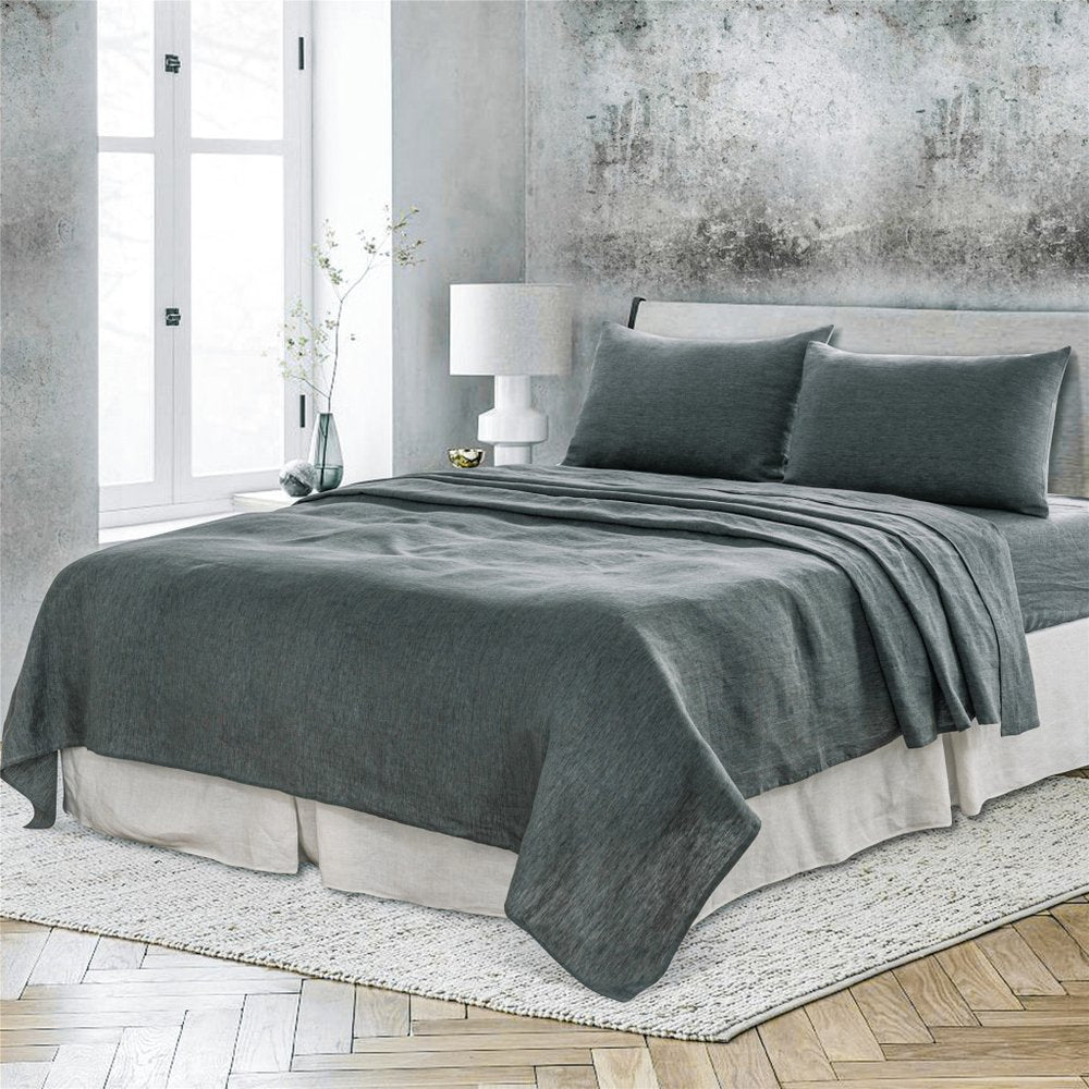 Four Piece White Linen Twin Sheet Set