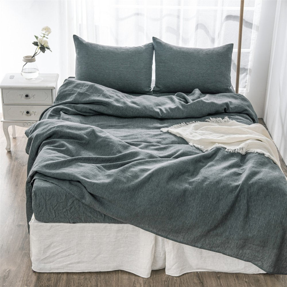 Four Piece White Linen Twin Sheet Set