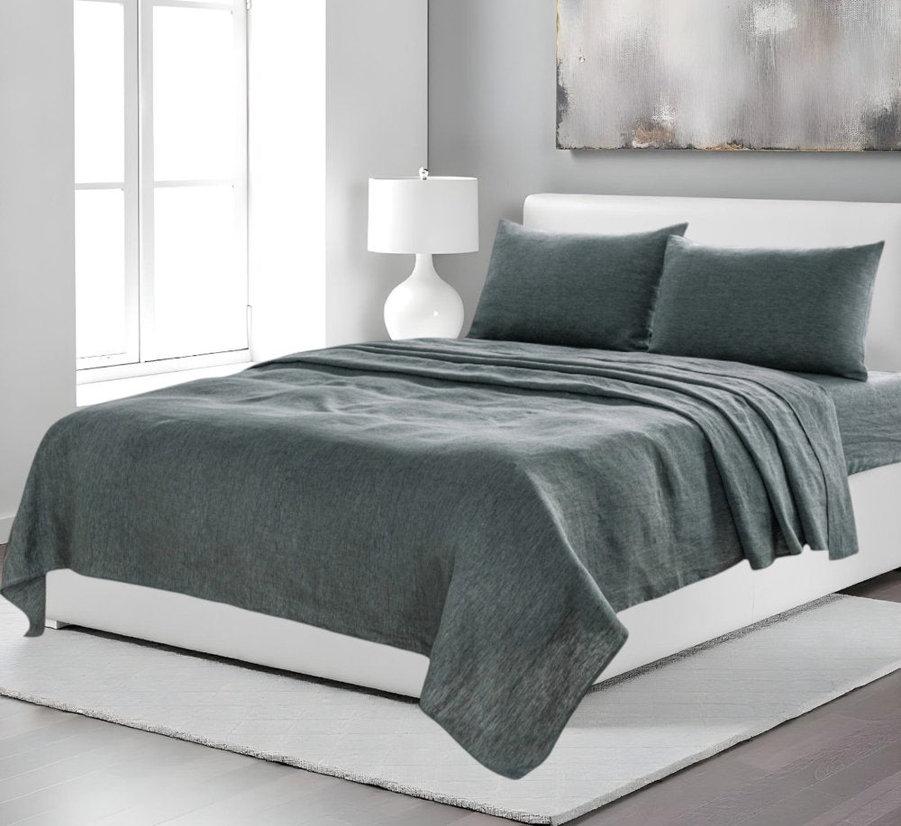 Four Piece White Linen Twin Sheet Set