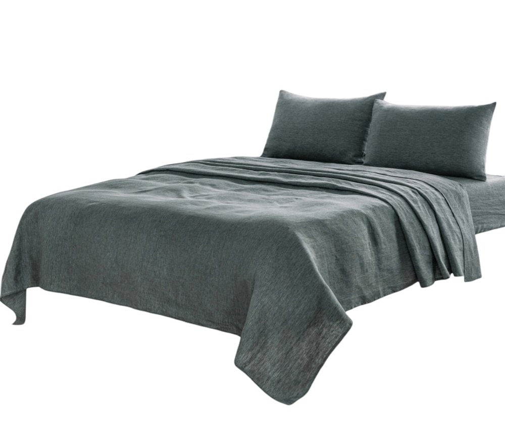 Four Piece White Linen Twin Sheet Set