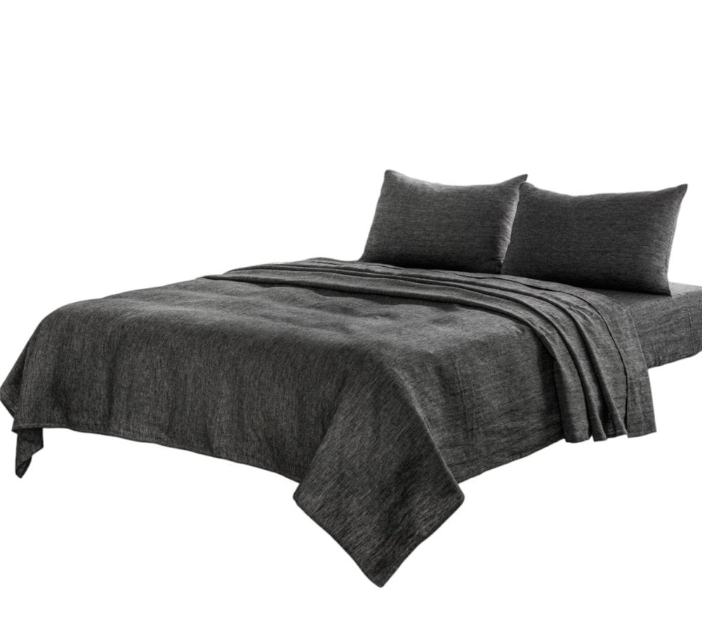 Four Piece Light Gray Linen Sheet Set